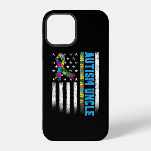 Coque iPhone 12 Drapeau Américain Rétro Autisme Tonton Sensibilisa (Verso)
