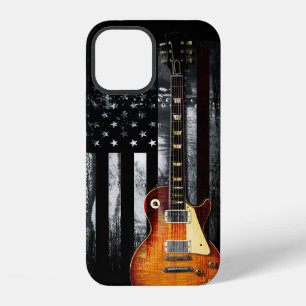 Coque iPhone 12 Drapeau Américain Rétro Rock N Roll Guitare