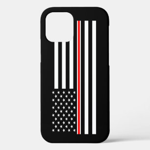 Coque iPhone 12 Drapeau de la ligne rouge mince : Mémorial des hér