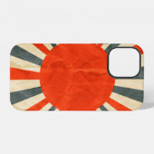 Coque iPhone 12 Drapeau du soleil rouge sur texture de papier, sty (Verso Horizontal)