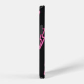 Coque iPhone 12 Éclair rose néon : fond sombre. (Côté droit)