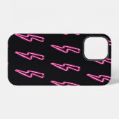 Coque iPhone 12 Éclair rose néon : fond sombre. (Verso Horizontal)