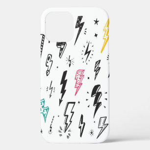 Coque iPhone 12 Éclairs ensemble vintage. Lig doodle dessiné à la