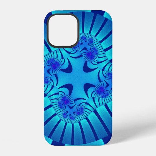 Coque iPhone 12 Élégant bleu clair fractal (Verso)