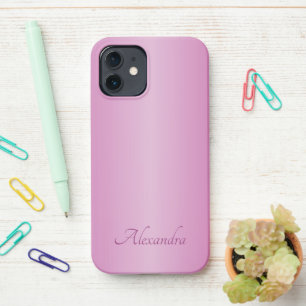 Coque iPhone 12 Élégant Nom en métal brossé violet
