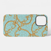 Coque iPhone 12 Éléments dorés rococo en motif continu. Texte doré (Verso Horizontal)