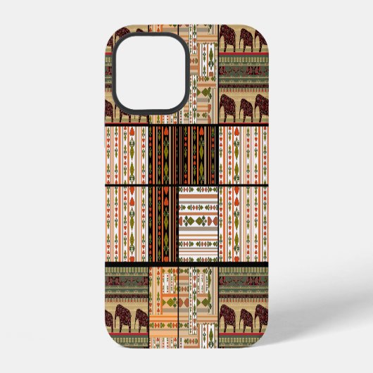 Coque iPhone 12 Éléphants Patchwork Africains : Texture Ornemental (Verso)
