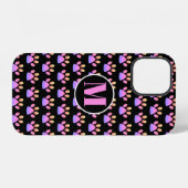 Coque iPhone 12 Empreinte de patte rose monogramme (Verso Horizontal)