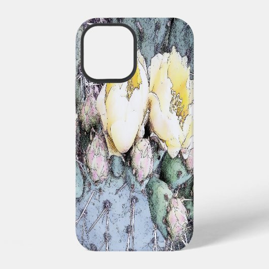 Coque iPhone 12 Encre numérique Fleur de Cactus (Verso)