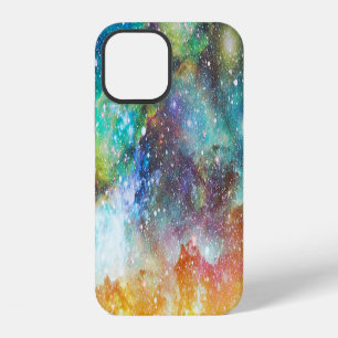 Coque iPhone 12 Espace futuriste, fond de nébuleuse étoilée.