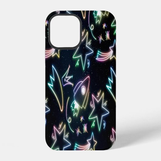 Coque iPhone 12 étoile de fusée néon (Verso)