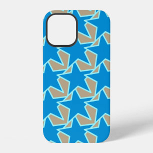 Coque iPhone 12 Étoile géométrique moderne, bleu céruléen et taupe
