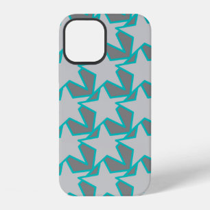 Coque iPhone 12 Étoile géométrique moderne, gris et turquoise