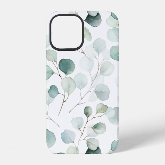 Coque iPhone 12 Étui à motif d'eucalyptus aquarelle (Verso)