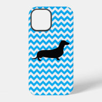Étui Chevron Bleu Bébé Avec Silhouette De Dachshun