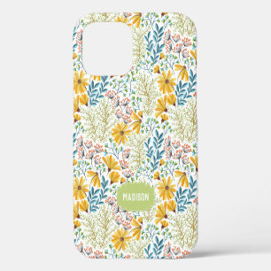 Coque iPhone 12 Étui de téléphone à illustration de fleurs avec no