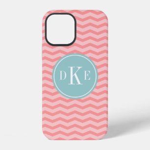 Coque iPhone 12 Étui iPhone à monogramme de 3 lettres chevron cora