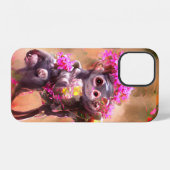 Coque iPhone 12 Étui iPhone / iPad avec bébé singe et fleurs (Verso Horizontal)