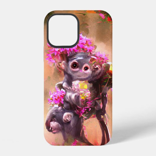 Coque iPhone 12 Étui iPhone / iPad avec bébé singe et fleurs (Verso)