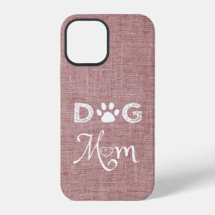 Coque iPhone 12 Étui iPhone Maman Chien Toile Burlap Rose