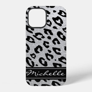 Coque iPhone 12 Étui personnalisé argent pailleté léopard pour iPh