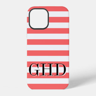 Coque iPhone 12 Étui pour iPhone 12 avec monogramme rayé corail et