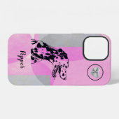 Coque iPhone 12 Étui pour iPhone Dalmatien Abstrait Rose Encre-Art (Verso Horizontal)