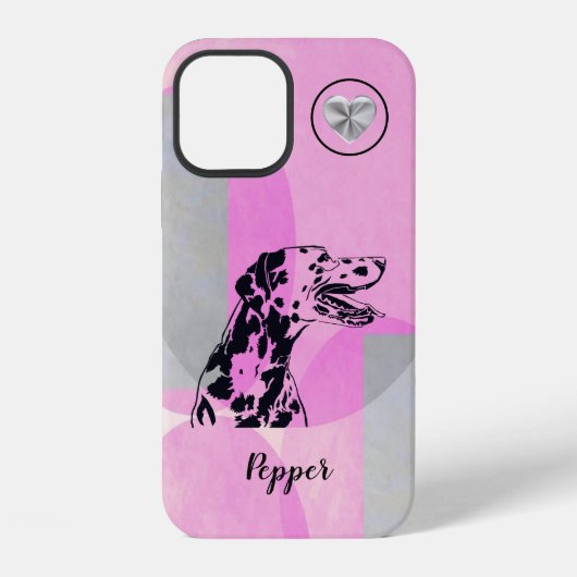Coque iPhone 12 Étui pour iPhone Dalmatien Abstrait Rose Encre-Art (Verso)