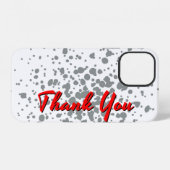 Coque iPhone 12 Explosion grise chic points d'aquarelle Texte Roug (Verso Horizontal)