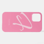 Coque iPhone 12 F Monogramme rose personnalisé (Verso Horizontal)
