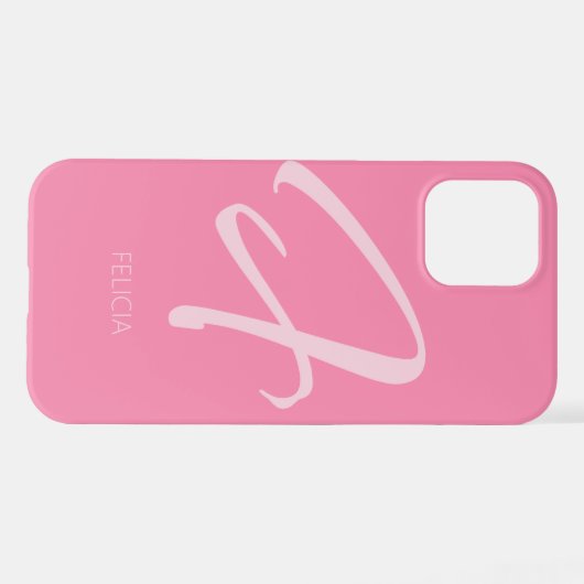 Coque iPhone 12 F Monogramme rose personnalisé (Verso Horizontal)