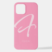 Coque iPhone 12 F Monogramme rose personnalisé (Verso)