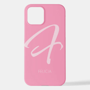 Coque iPhone 12 F Monogramme rose personnalisé