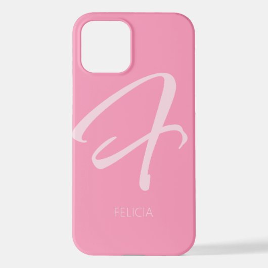 Coque iPhone 12 F Monogramme rose personnalisé (Verso)