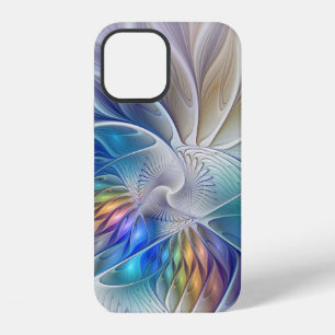 Coque iPhone 12 Fantaisie florale, fleur fractale abstraite coloré