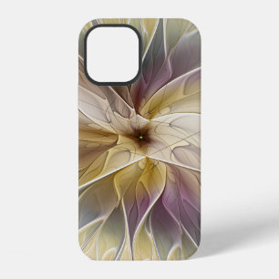 Coque iPhone 12 Fantaisie florale or aubergine Art fractal abstrai