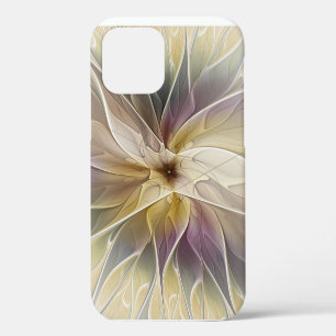 Coque iPhone 12 Fantaisie florale or aubergine Art fractal abstrai