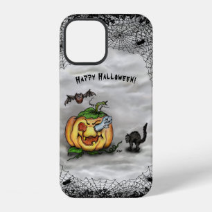 Coque iPhone 12 Fantôme, Chat, Chauve-souris et Citrouille, Joyeux