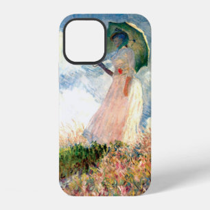 Coque iPhone 12 Femme de Monet avec un parasol face à gauche