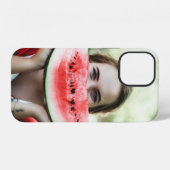Coque iPhone 12 Femme tenant une pastèque coupée en tranches (Verso Horizontal)