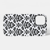 Coque iPhone 12 Feuille Damask Lg Motif noir sur blanc (Verso Horizontal)
