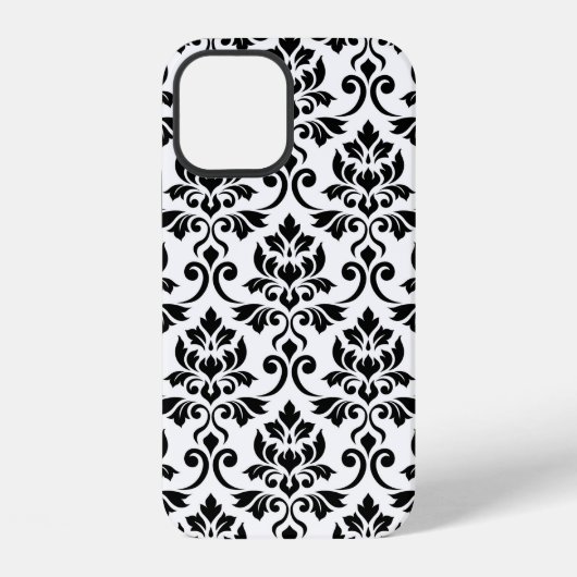 Coque iPhone 12 Feuille Damask Lg Motif noir sur blanc (Verso)