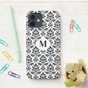 Coque iPhone 12 Feuille Damask Motif noir (personnalisé)