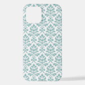 Coque iPhone 12 Feuille Damask Teal Pattern (Verso)
