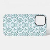 Coque iPhone 12 Feuille Damask Teal Pattern (Verso Horizontal)