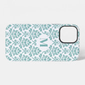 Coque iPhone 12 Feuille Damask Teal Pattern (Custom) (Verso Horizontal)