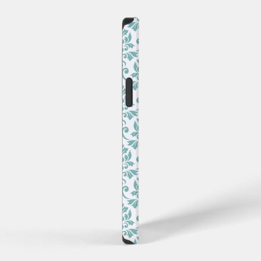 Coque iPhone 12 Feuille de Damas motif sarcelle (Côté droit)