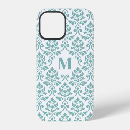Coque iPhone 12 Feuille de Damas Motif sarcelle (sur mesure) (Verso)