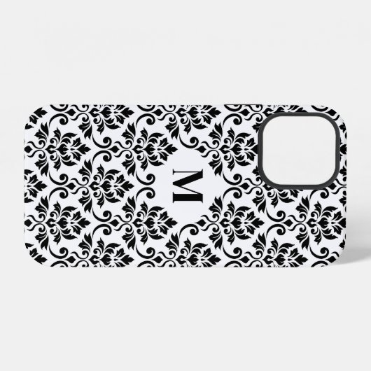 Coque iPhone 12 Feuille Motif Damask Noir (Sur mesure) (Verso Horizontal)