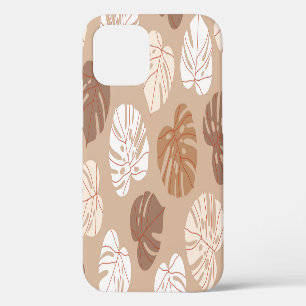 Coque iPhone 12 Feuilles de Monstera Beige : Motif tendance à la m